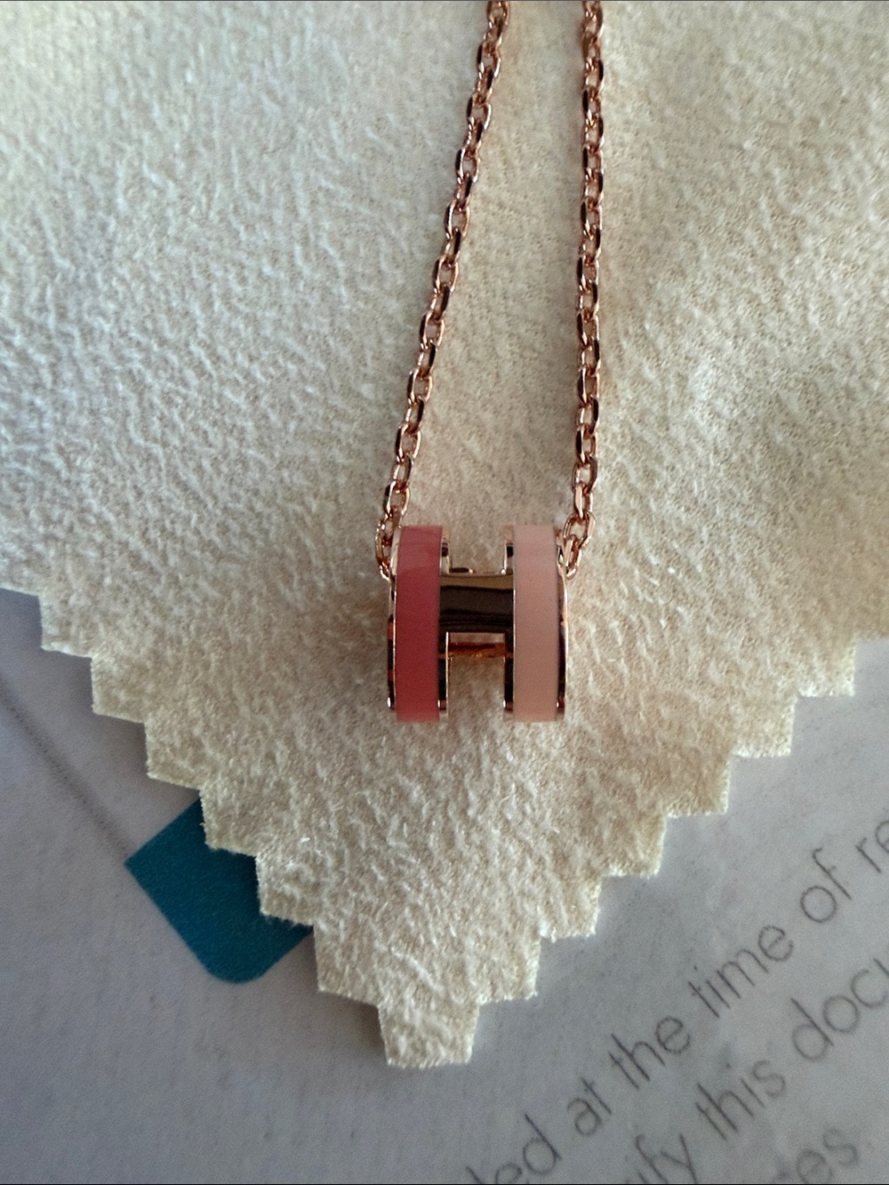 RARE Hermes Multi-pink Rose Gold H Charm Necklace 15” necklace - Picture 5 of 5